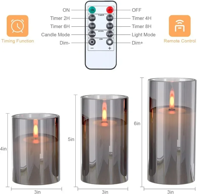 Evglim LED безпламъчни мигащи свещи, дистанционно, Комплект от 3 x H4''/5''/6'' — снимка 3