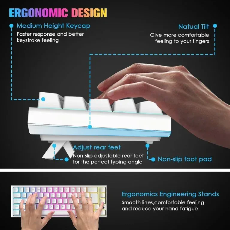 EWEADN MK26 UK Layout 60% игрална клавиатура, 22 RGB Chroma Backlit, 67 клавиша, USB кабелна — снимка 7
