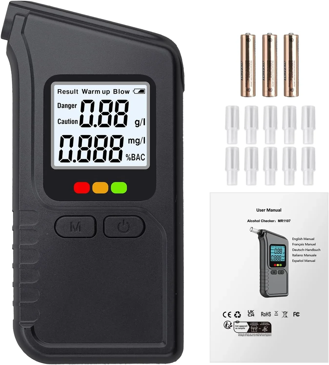 Proster MR1107 тестер за алкохол (дрегер) с двойни сензори, 3-цветен индикатор и звуков сигнал — снимка 9