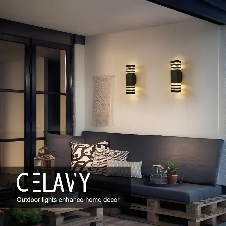 CELAVY Външна стенна лампа, IP65 LED лампа за веранда/входна врата, 2хGU10 крушки, черна — снимка 8