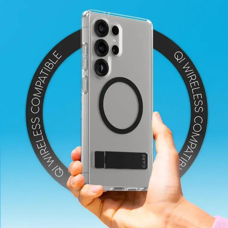 Калъф CARE BY PANZERGLASS с черна стойка за Samsung Galaxy S25 Ultra, Qi и MagSafe, прозрачен — снимка 3