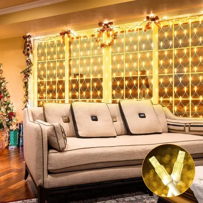 THKFUL Коледни мрежести светлини за открито,3 X 2 м,200LED, Студено бяло — снимка 3