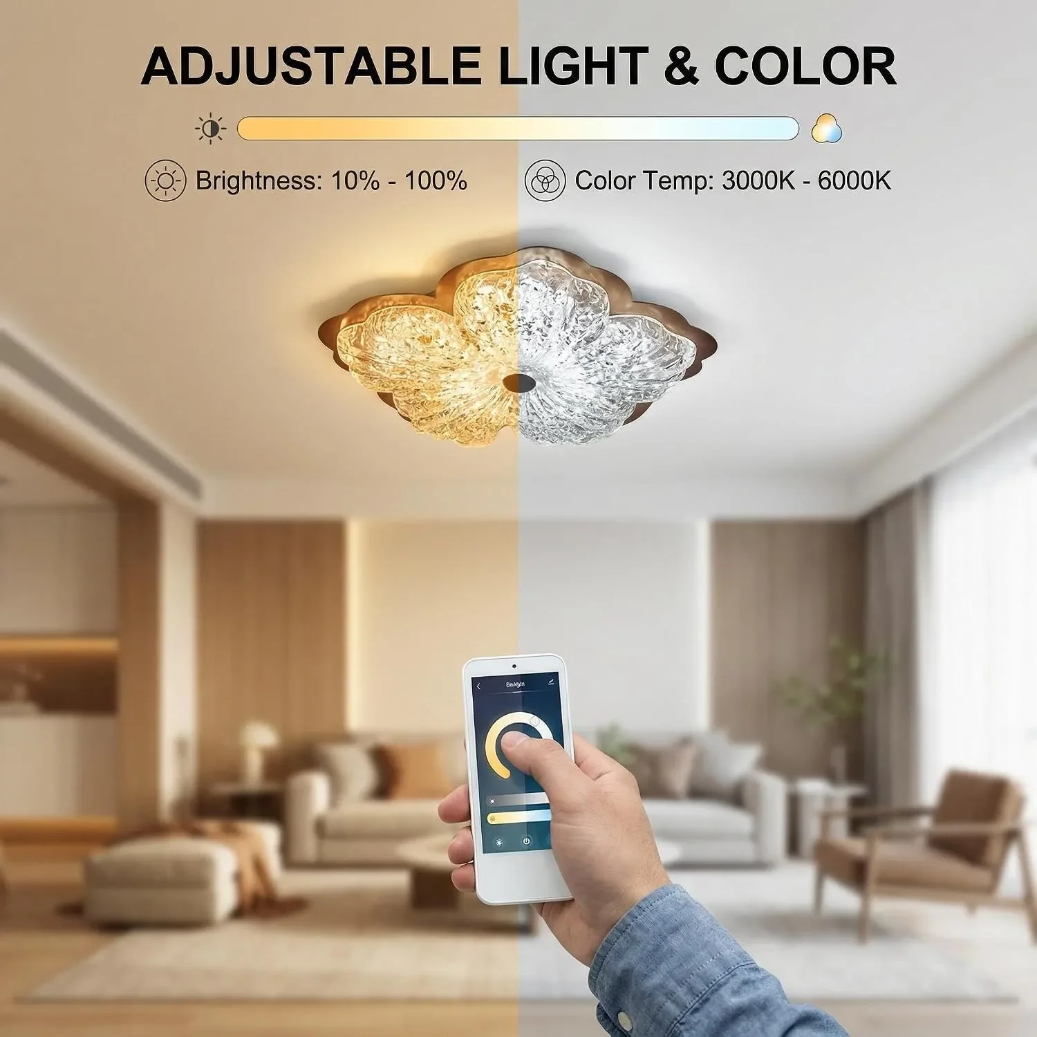 LED таванна лампа цвете 72 W с дистанционно, приложение и димиране 40 см с цветова температура — снимка 3