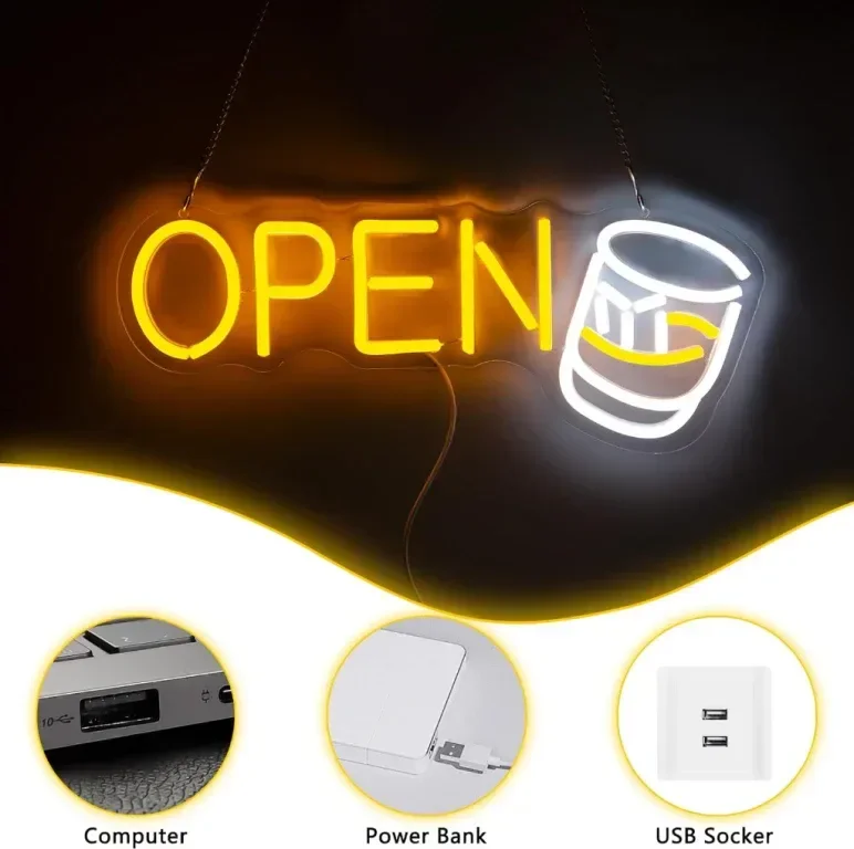 YSUIEC Whiskey Open LED неонова табела, димируема, USB захранване — снимка 4