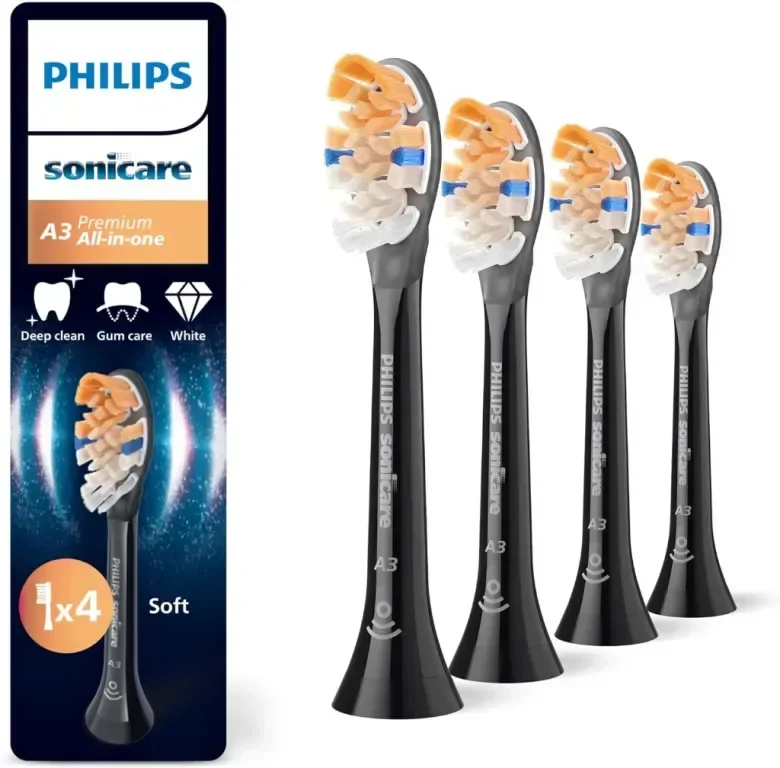 Philips Sonicare A3 Premium All-in-One, Оригинални резервни глави, черни, 4 броя, HX9094/88