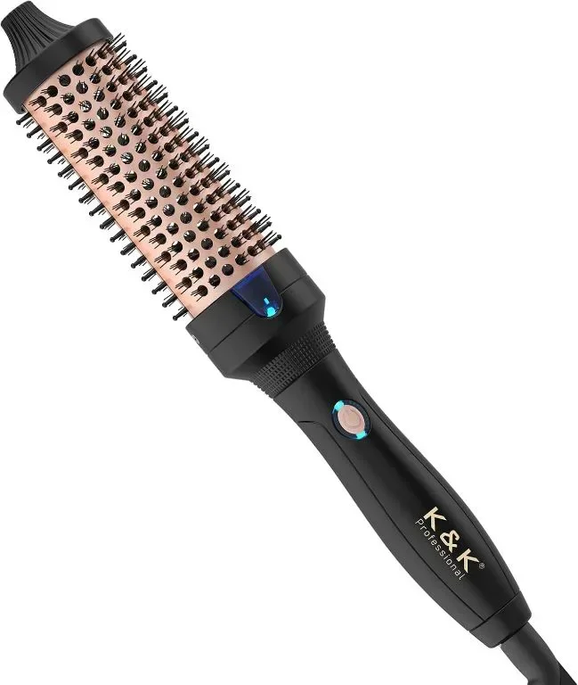 K&K Гореща кръгла четка за коса, кератин, йонна, двойно напрежение, 38 mm, черна