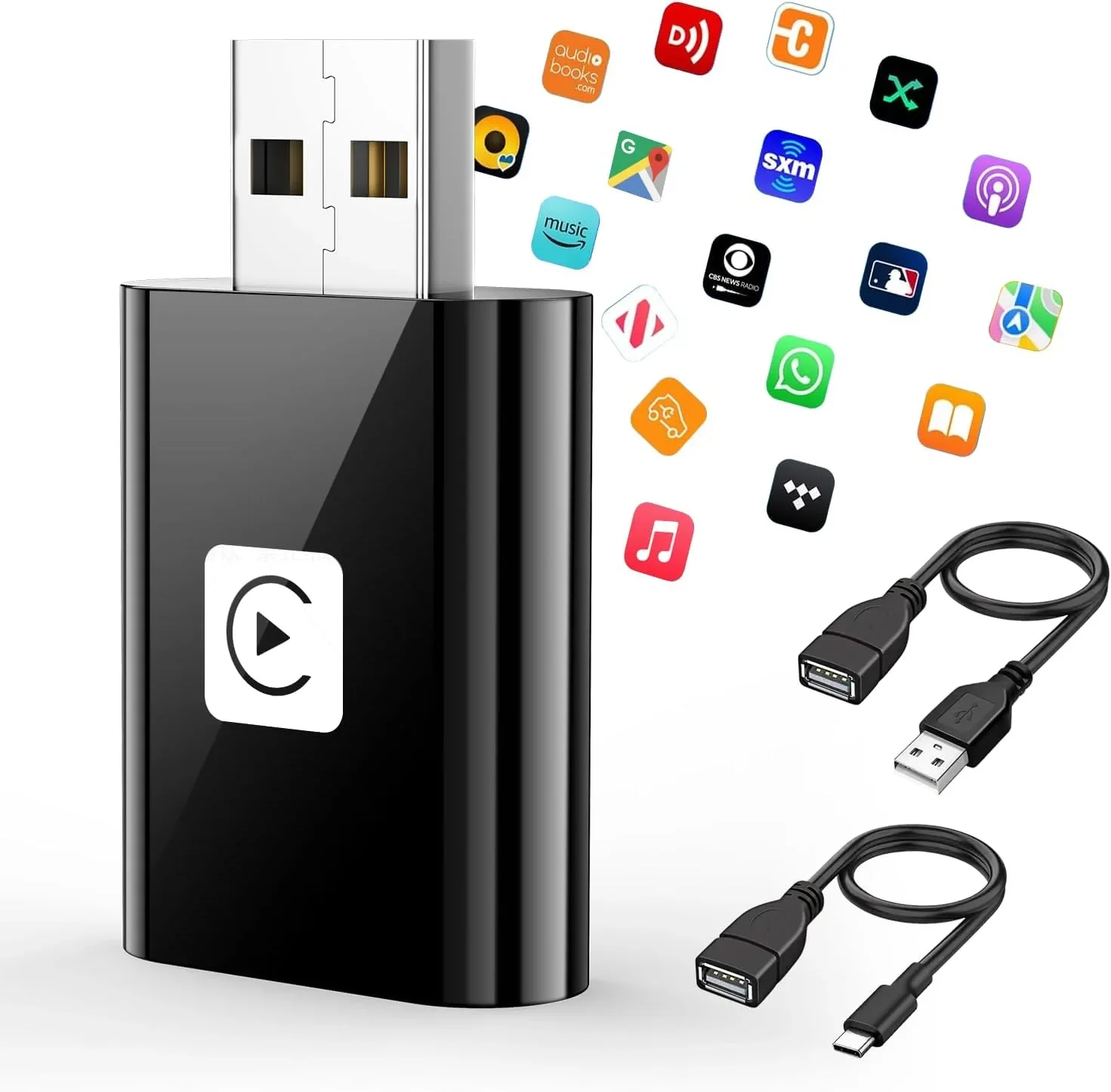 Мини безжичен CarPlay адаптер за iPhone (за iOS), с USB и Type-C кабел (НЕ за Android)