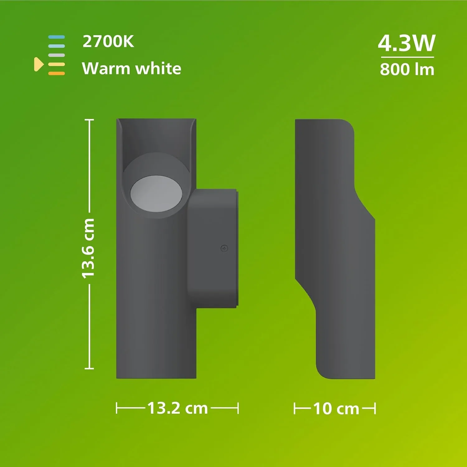 Външна LED стенна лампа Philips Fira UltraEfficient, 800 lm, 2700K, PowerShield, IP44 — снимка 9