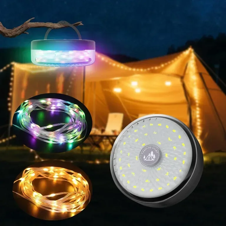 Къмпинг гирлянди 10M, 2 в 1 външен къмпинг фенер с 14 режима, 4000mAh, IP44