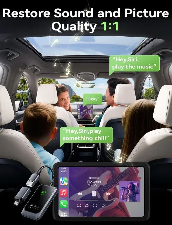 Безжичен адаптер Carplay за Apple, Carplay преобразува кабелен в безжичен CarPlay Dongle — снимка 5