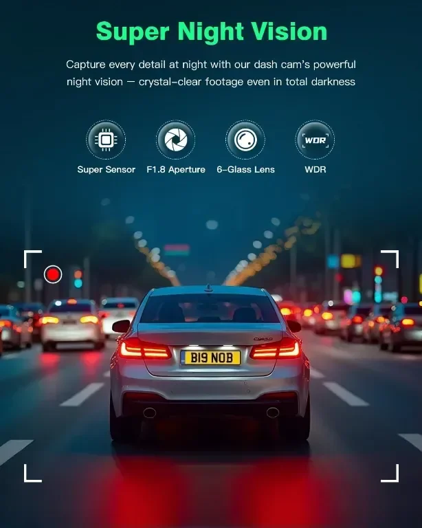Автомобилна видеорегистраторна камера отпред и отзад 4K+1080P, UHD вграден WiFi с 64GB SD карта — снимка 5