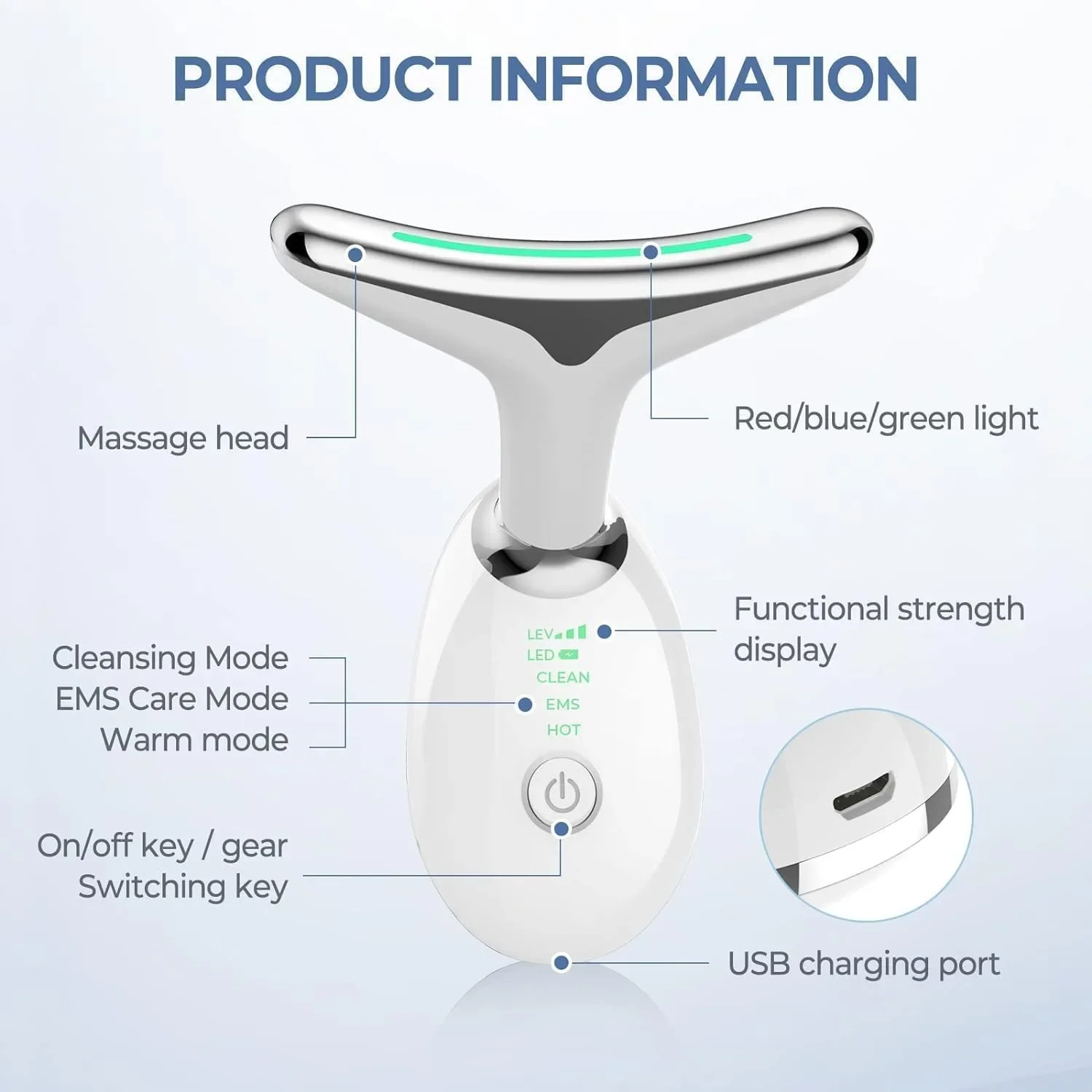 Масажор за лице HOSBENI с LED светлини, EMS и топъл режим (USB презареждащ) — снимка 3