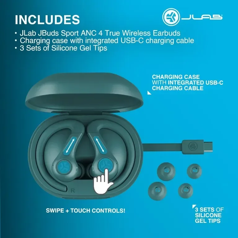 Слушалки JLab JBuds Sport ANC 4 с активно шумопотискане, 60 часа, IP66 — снимка 7