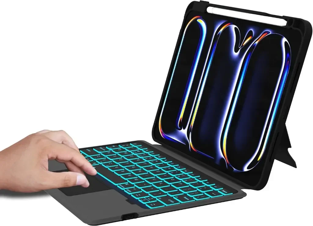 ROOFEI Калъф с клавиатура за iPad Pro 11-инчов (M4, 2024, A2836,A2837,A3006), 7 цветна подсветка — снимка 7