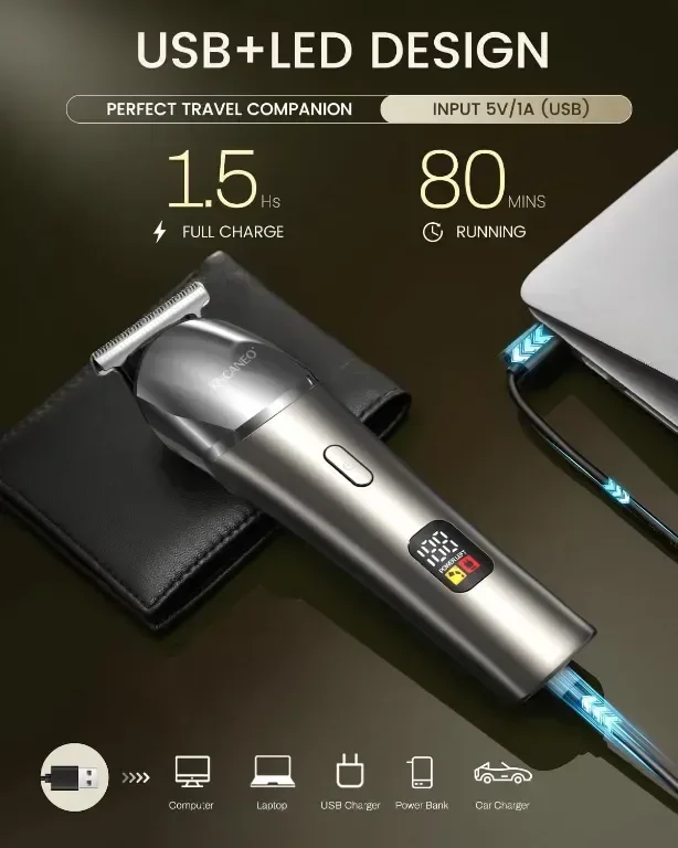 KNCANEO Машинка за подстригване за мъже, 11 в 1 с USB тип C, акумулаторна — снимка 5