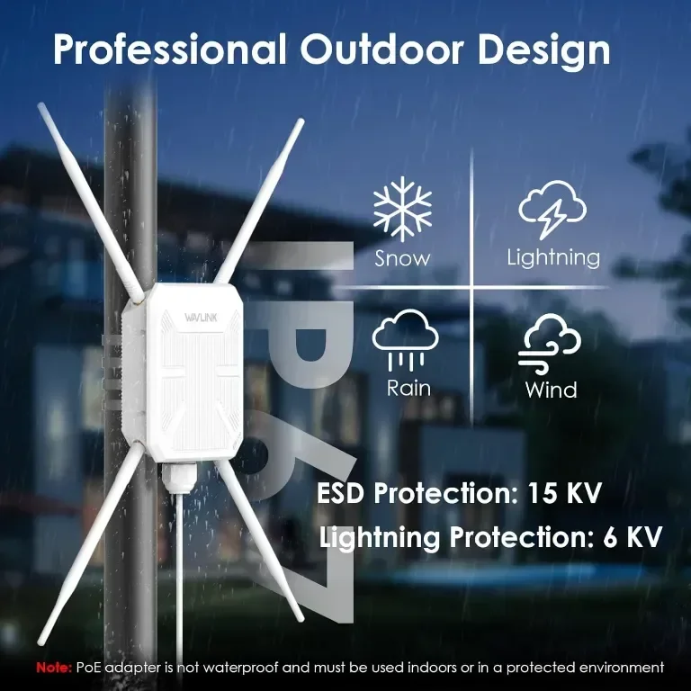 WAVLINK WiFi5 Външна безжична точка за достъп,AC1200 4x7dBi антени,PoE — снимка 5
