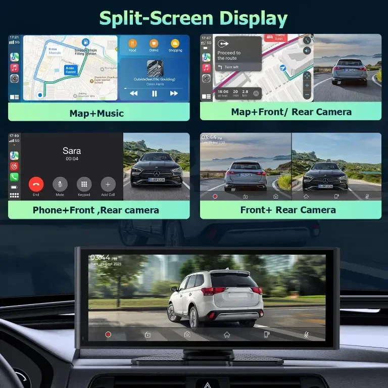Carplay за кола 9.3'' IPS сензорен екран, с 4K HD Dash Cam+1080P задна — снимка 6
