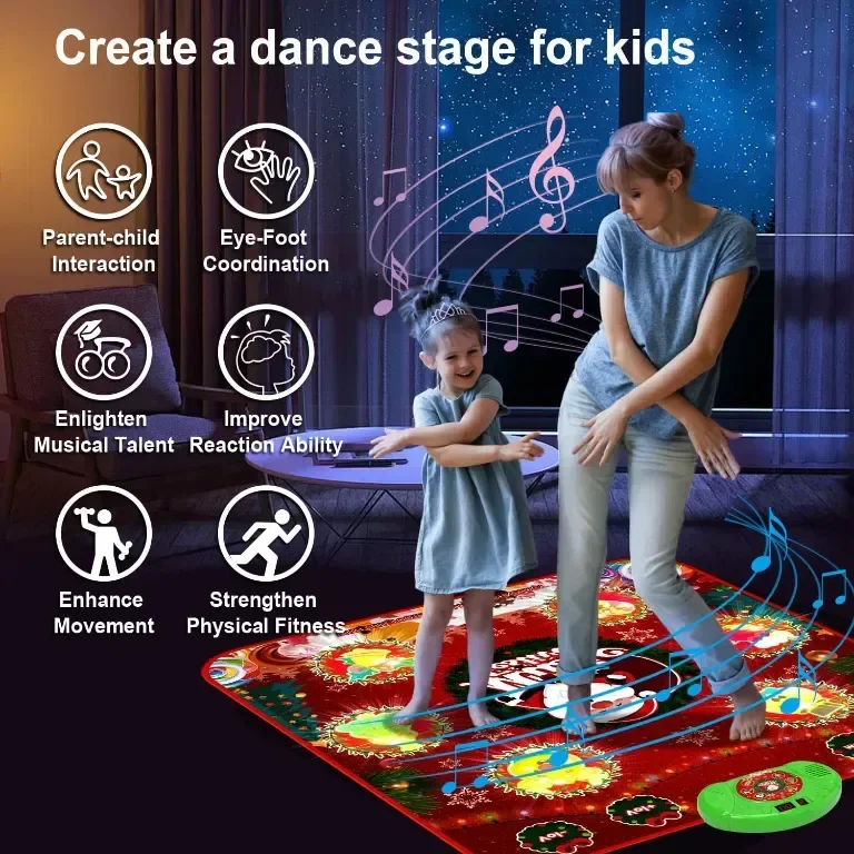 Коледна подложка за танци за деца 4+ г., светеща с 6 LED клавиша и безжичен Bluetooth, акумулаторна — снимка 8