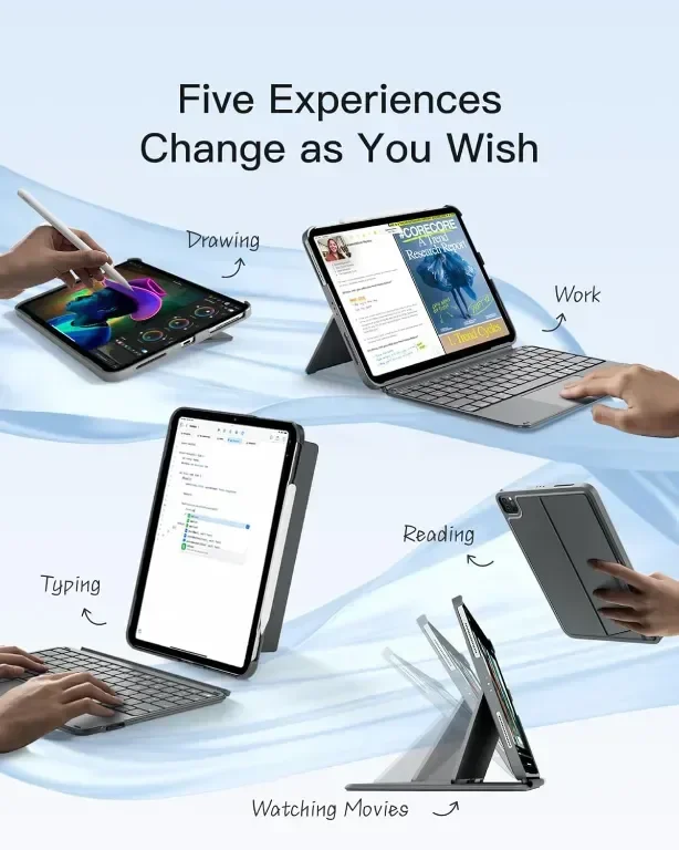 Калъф с клавиатура Inateck iPad 10th Gen 2022 10,9 инча, iPad Air 6 2024 11 инча/Air 5/4 Gen — снимка 4