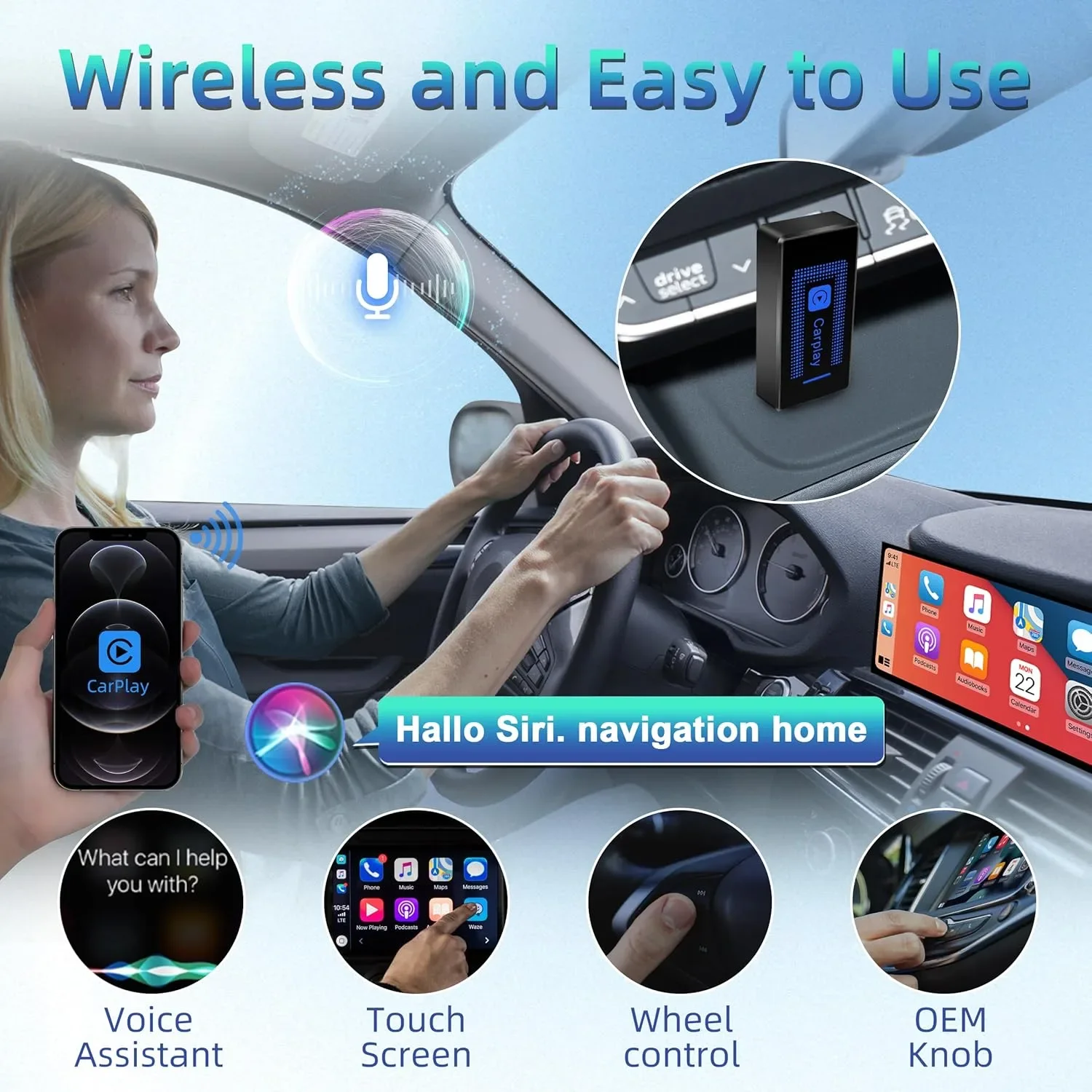 Безжичен CarPlay адаптер (USB) Plug & Play за iPhone – CarPlay/ Siri контрол, поддръжка за iOS — снимка 3
