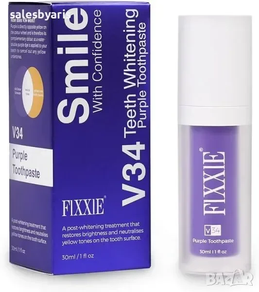 FIXXIE V34 Паста за Зъби, Премахване на Петна, Коректор за Цвят на Зъби