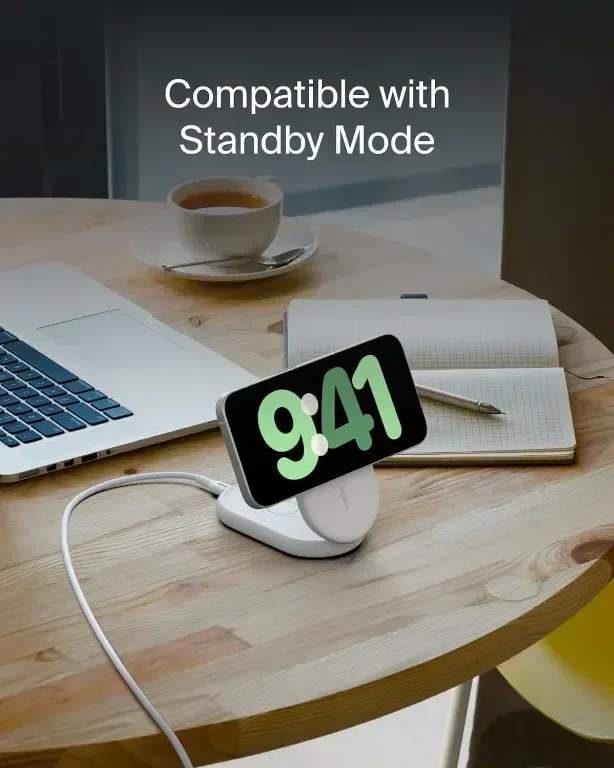 Зарядно устройство Belkin BoostCharge MagSafe, магнитна сгъваема стойка за безжично зареждане 15 W — снимка 7