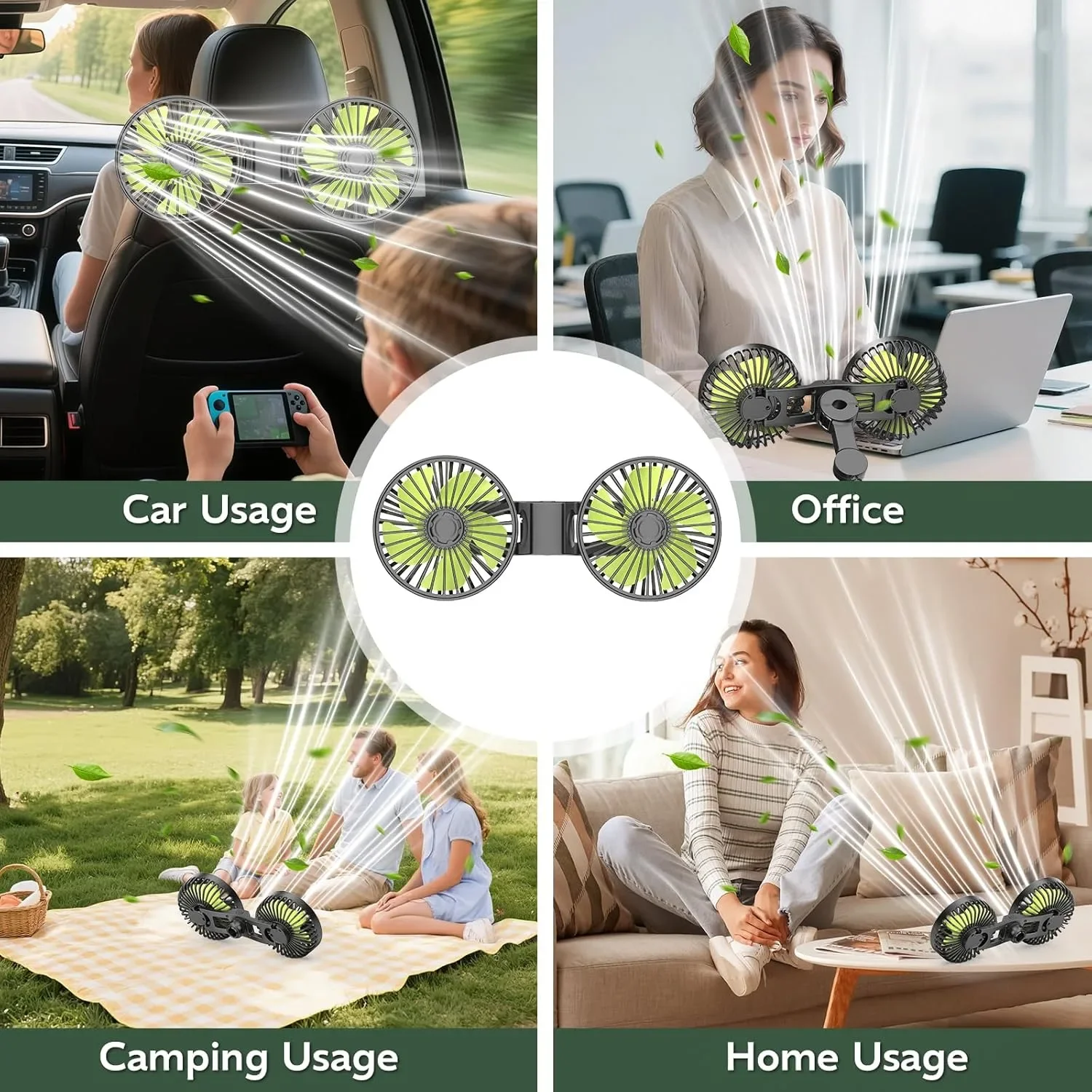 Yerloa USB двойни вентилатори за задна седалка с въртящи се глави 90°/360° и 3 скорости — снимка 8
