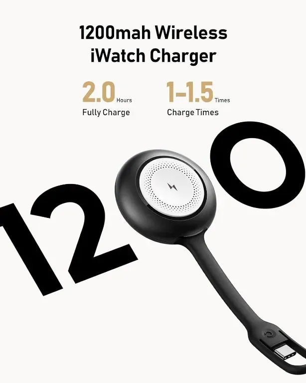 WeeFacny Преносимо зарядно за Apple Watch 1200mAh, безжично — снимка 3