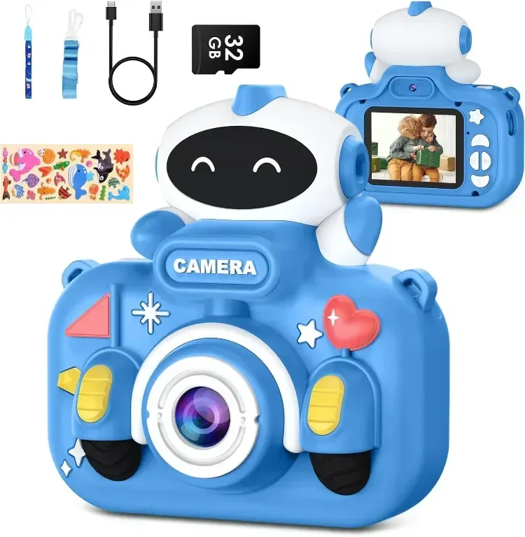 Детска камера GREENKINDER, 2,0 инча, 1080P HD с 32GB карта, за деца на възраст 3-12 години, синя