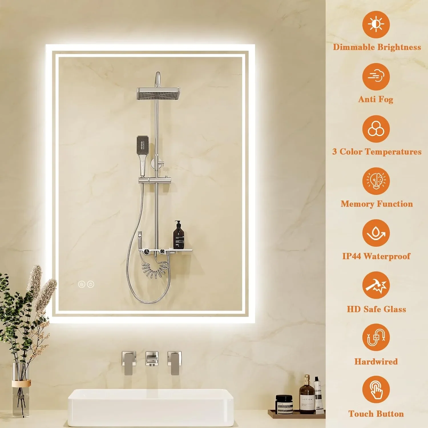 LED огледало за баня с подсветка, анти-мъгла и водоустойчивост IP44, 50х70 см — снимка 6