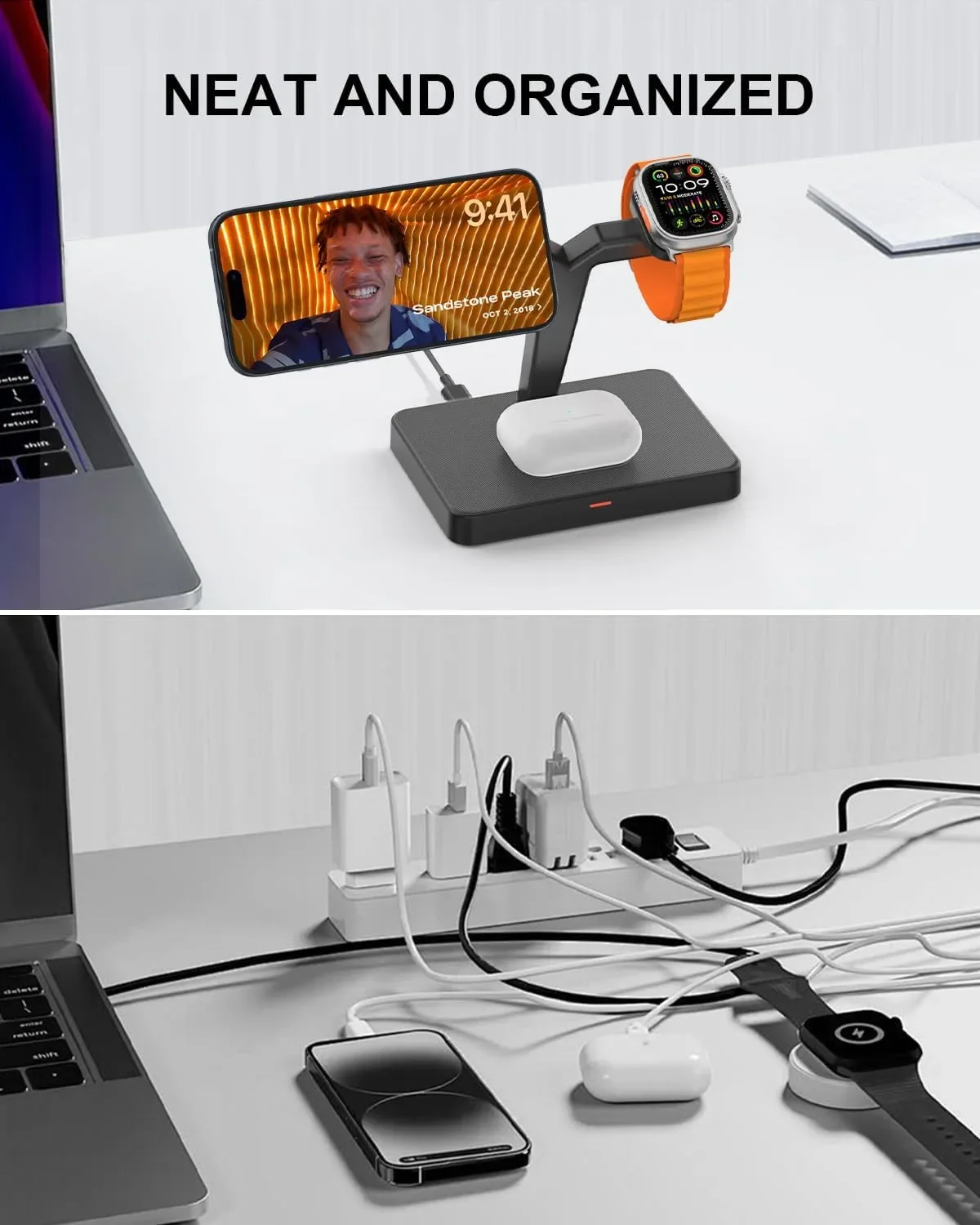 GEEKERA 3-в-1 магнитна зарядна станция Magsafe за iPhone, с Apple Watch и AirPods — снимка 6