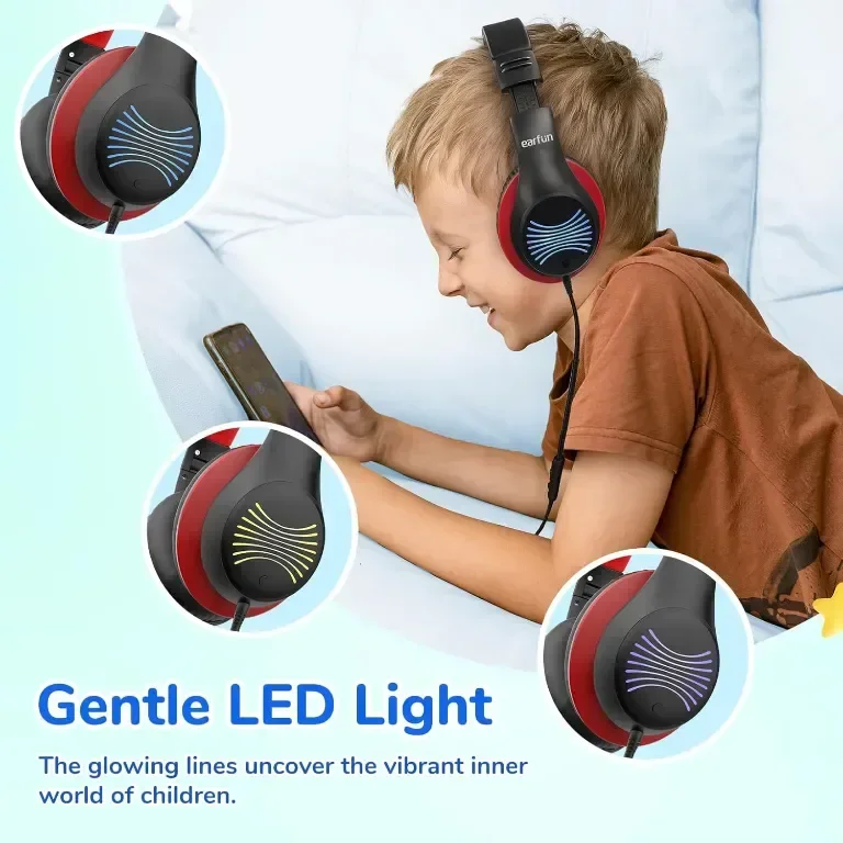 Детски слушалки EarFun с LED светлина, сгъваеми с микрофони, 85/94dB безопасно ограничение, Type-C — снимка 5