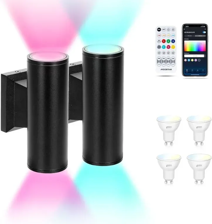Интелигентни външни стенни осветителни тела Aigostar, от мрежата с GU10 Mesh Smart Bulb, 2 броя