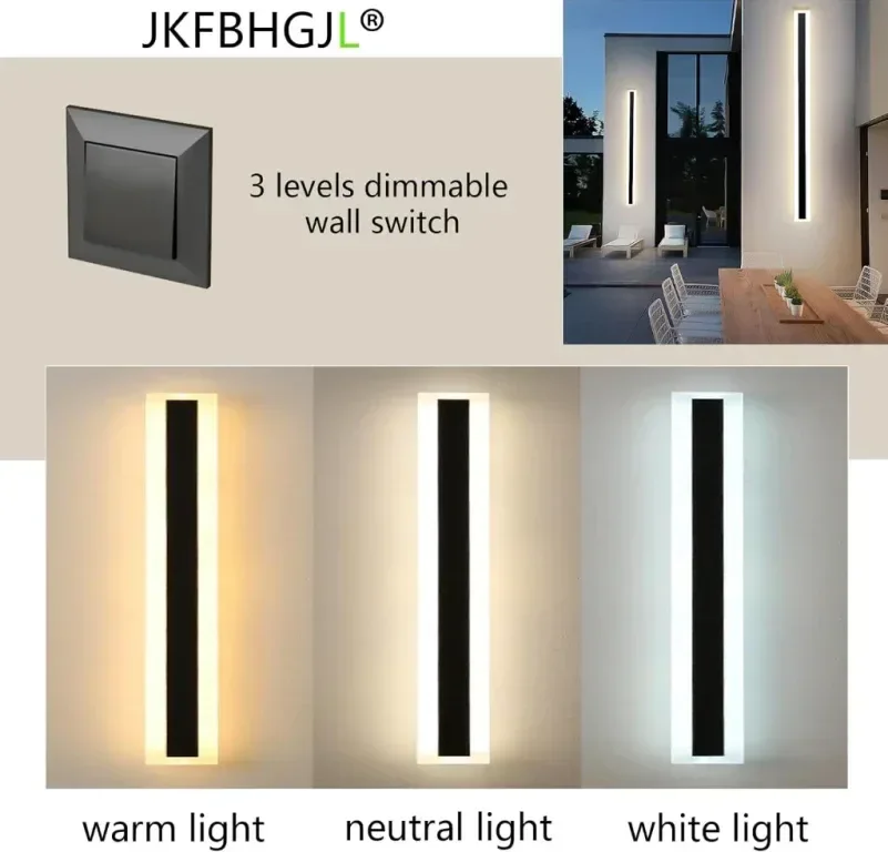 JKFBHGJL 60 см Външна стенна лампа, 22 W, димируема, дистанционно, IP65 — снимка 4