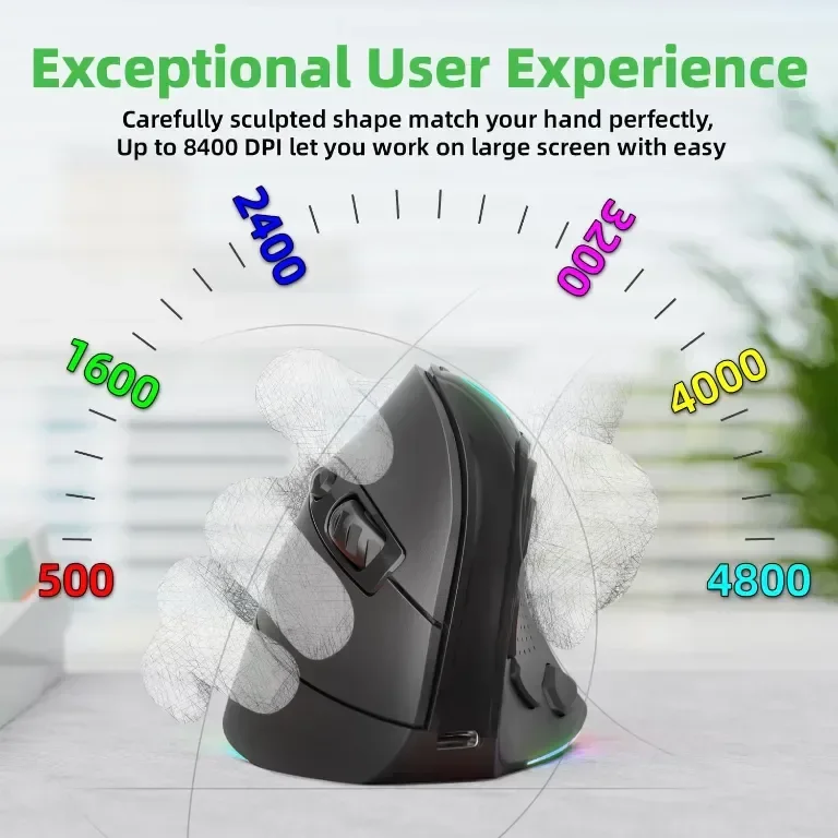 IFYOO 2.4G/BT/кабелна, трирежимна RGB акумулаторна безжична вертикална ергономична мишка G53 — снимка 5