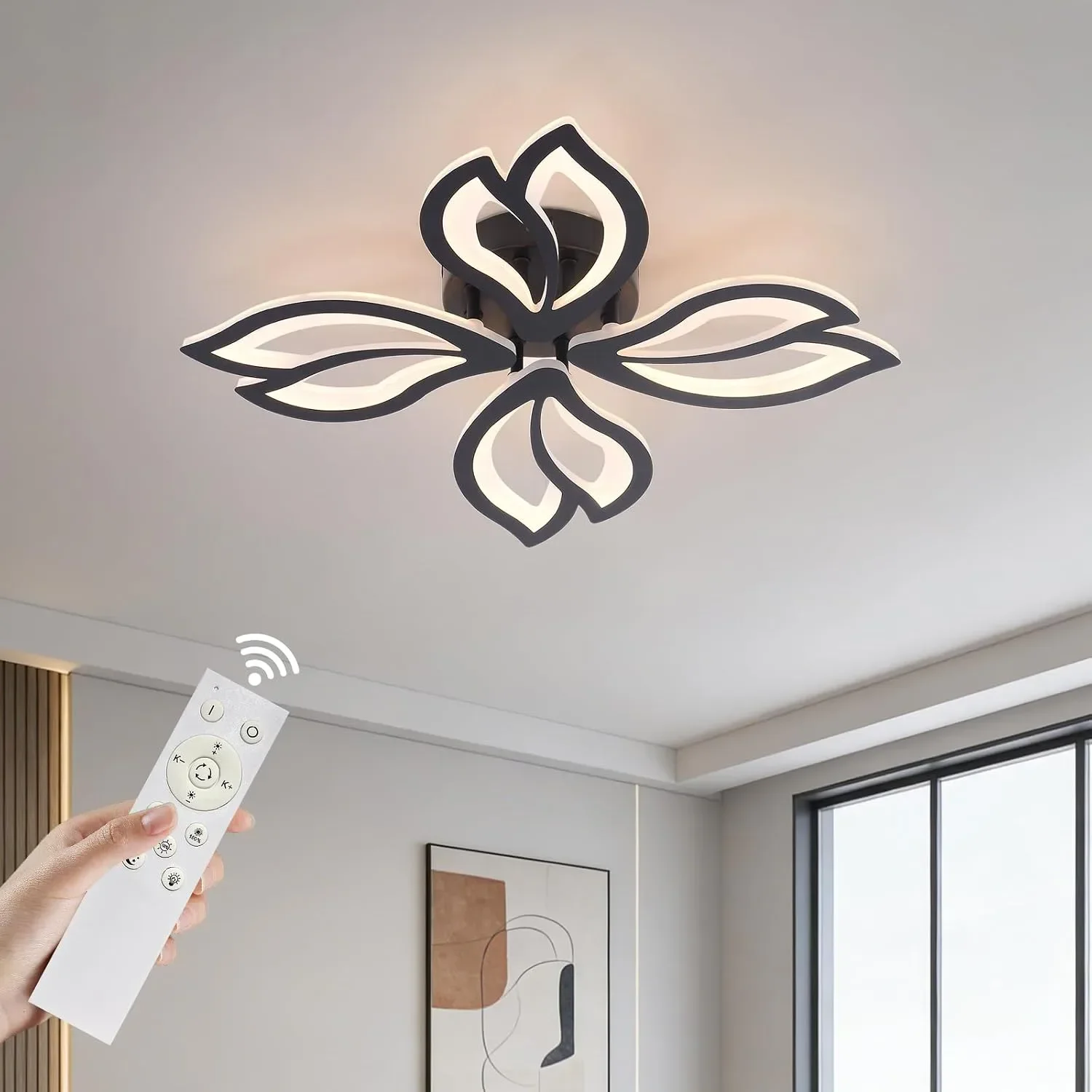 56W LED таванен полилей с цветя/листенца, 3000–6000K и димиране с дистанционно