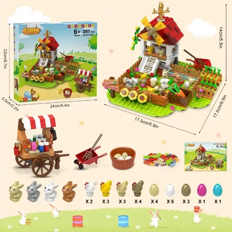 HOGOKIDS Комплект за изграждане на Великденска ферма, 397 части — снимка 5