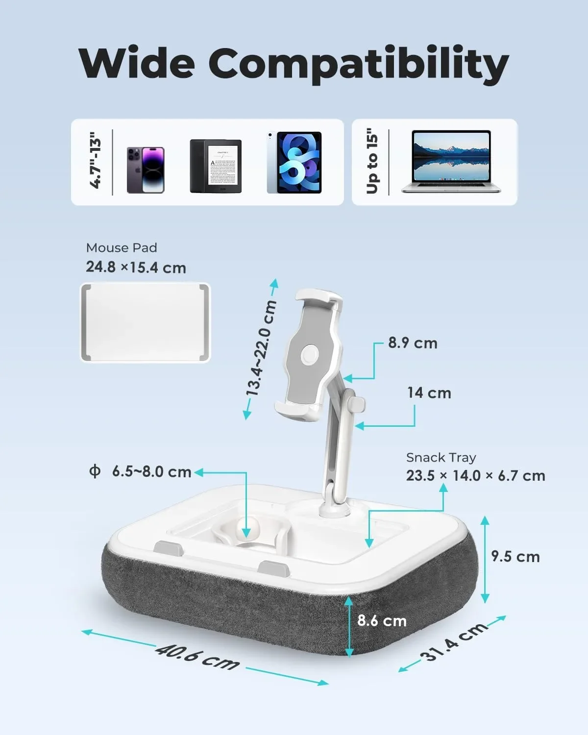 Поставка за таблет/телефон и лаптоп Viozon, 4.7–13″ и 10–15″, силиконови антихлъзгащи елементи — снимка 3