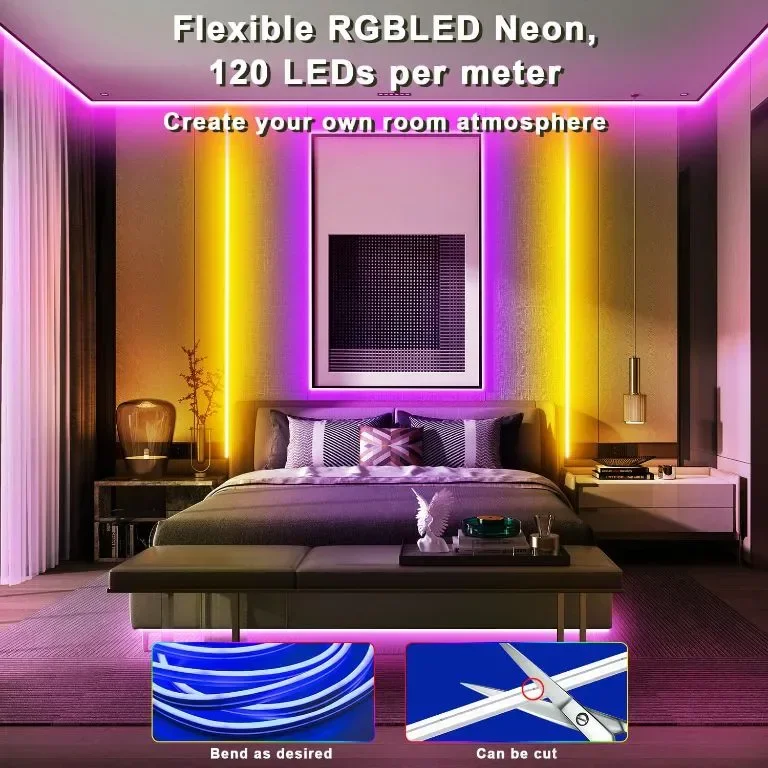 TENDIST 5M RGB LED неонови въжени светлини за открито, IP68 WiFi Гъвкава LED неонова лента, 24V — снимка 5