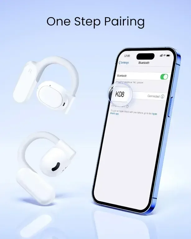 Слушалки с отворени уши, безжични Bluetooth 5.3 с калъф за зареждане с дигитален дисплей, IPX7, бели — снимка 7