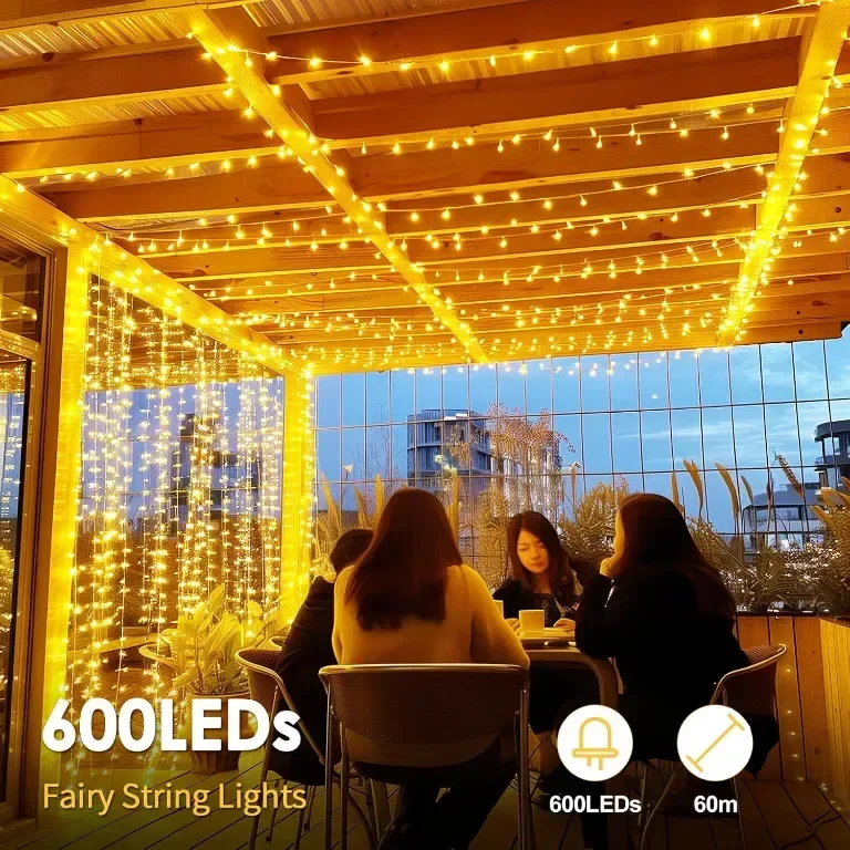 Auriostar 60m 600 LED лампички за коледно дърво с 8 режима/таймер/дистанционно, IP44 — снимка 2
