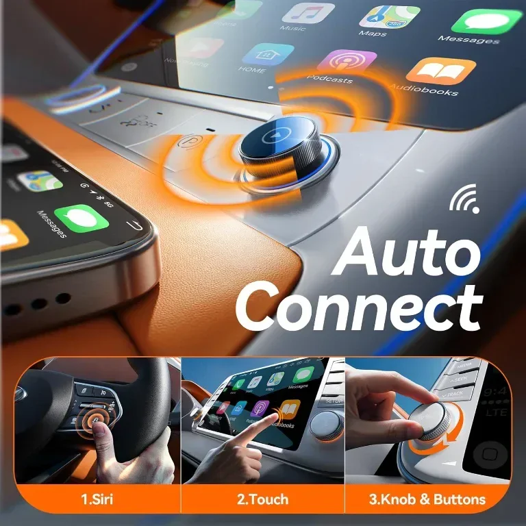 Cleviton - Apple Carplay безжичен адаптер, Bluetooth 5.3 и WiFi 6, USB A/C, черен — снимка 3