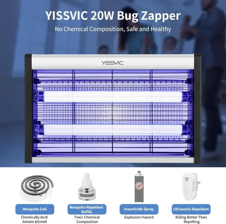 YISSVIC Bug Zapper 20W Електрическа лампа за унищожаване на комари с UV светлина за закрито — снимка 8