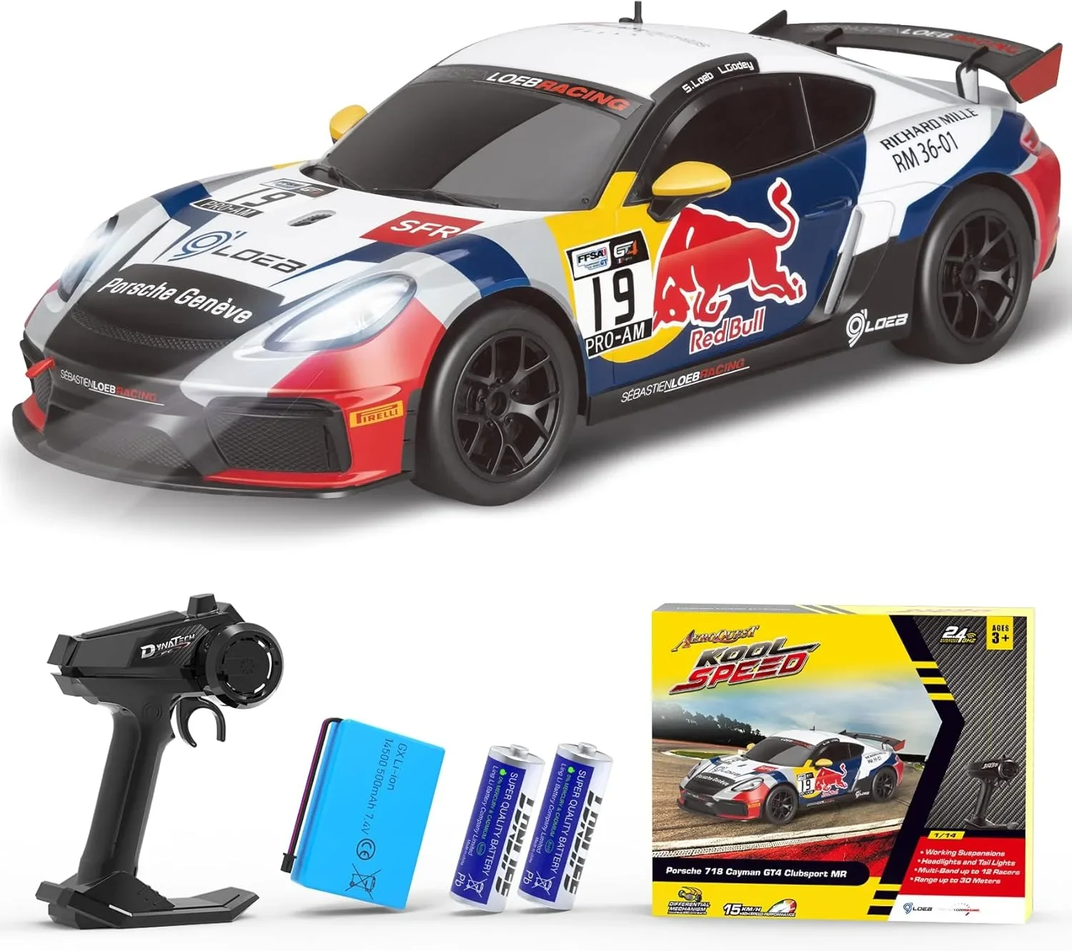 RC автомобил 1:14 Porsche 718 Cayman GT4 ClubSport MR на 2.4GHz с дистанционно, светлини и батерия