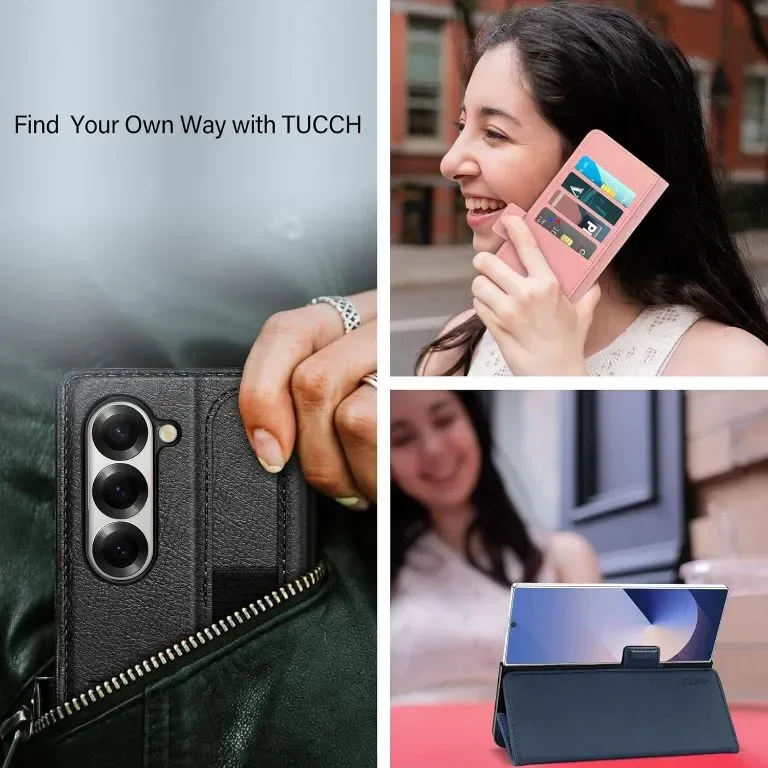 Калъф TUCCH за Galaxy Z Fold 6 (7,6") 5G, PU кожа с държач за писалка S, стойка, езерно синьо — снимка 9