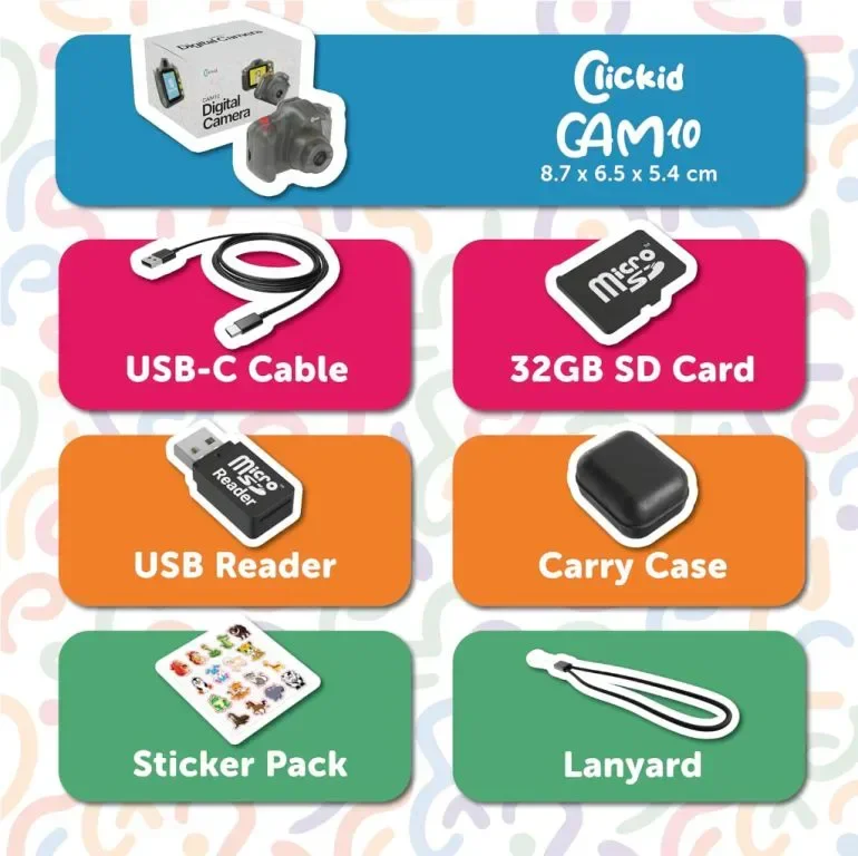 ClickKid CAM10 Детска цифрова камера, 8X увеличение 32GB micro SD карта, доп. батерия и калъф — снимка 6