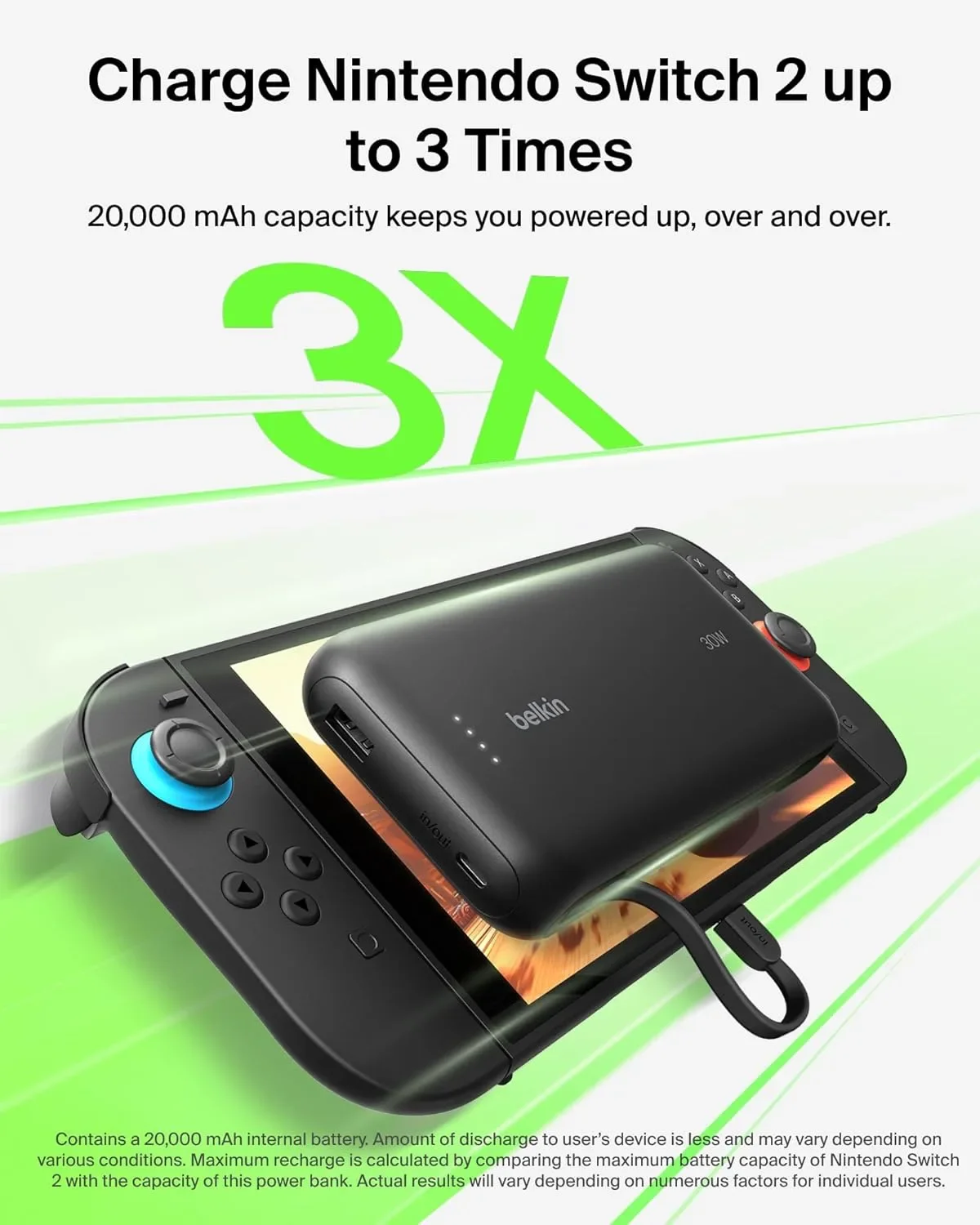 Belkin външна батерия Power Bank 20000 mAh, USB-C, до 30W за Nintendo Switch 2 — снимка 2