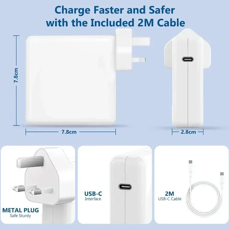 100W USB C супер бързо зарядно устройство, зареждане на Mac Book Pro, USB C-C 2M кабел — снимка 2