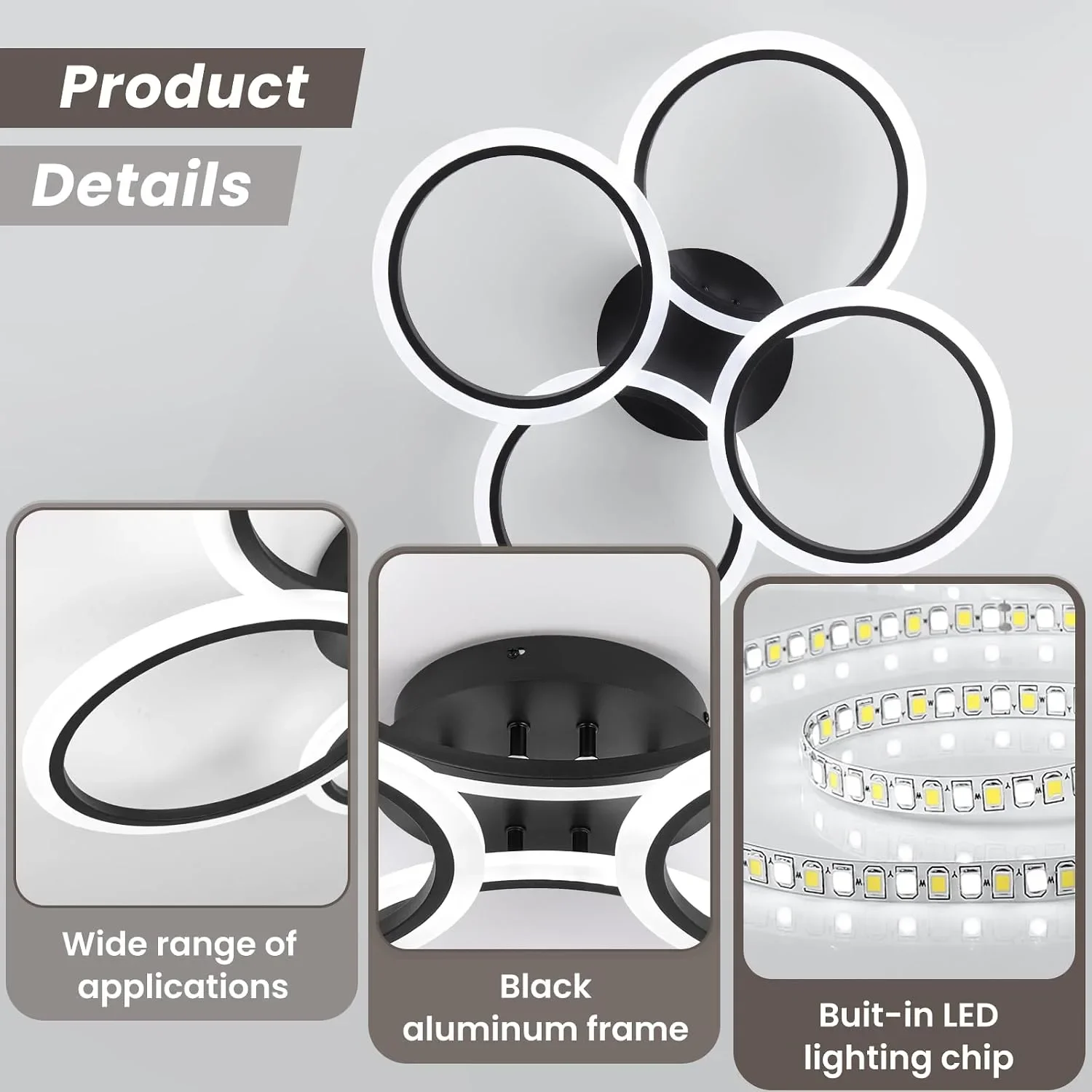 Смарт LED полилей/плафон с 4 пръстена и дистанционно за таван (димер, 3000–6000K) — снимка 8