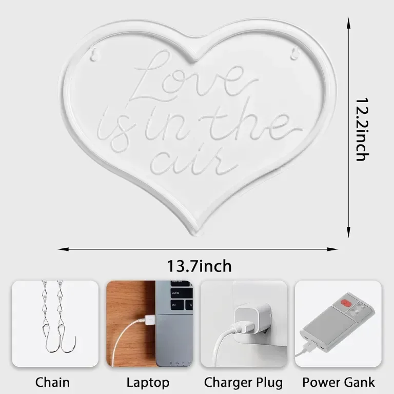 Неонова LED табела с розова светлина, 3D гравирана Love is in Air, 30х35 см — снимка 3